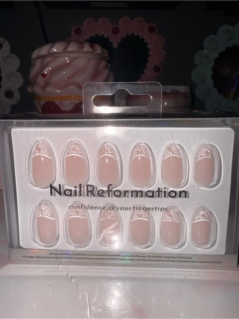 Nail Reformation Nude Pink Press-On Nails with White Floral/Lace Tips